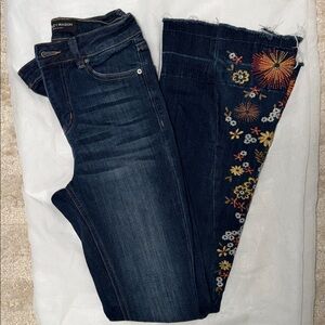 Ashley Mason Dark Blue Flare Jeans with Multicolor Floral Embroidery